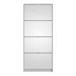 Shoes Shoe Cabinet 4 Flip Down Mirror Doors and 2 layers in White