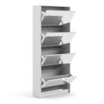 Shoes Shoe Cabinet 4 Flip Down Mirror Doors and 2 layers in White