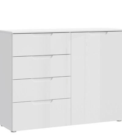 Sienna 4 Chest of Drawers 1 Door in White/White High Gloss