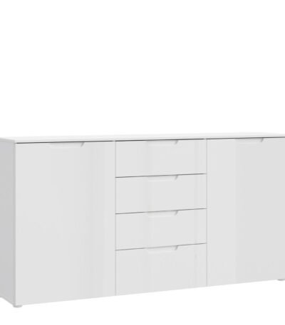 Sienna Wide Chest of 4 Drawers and 2 Doors in White/White High Gloss