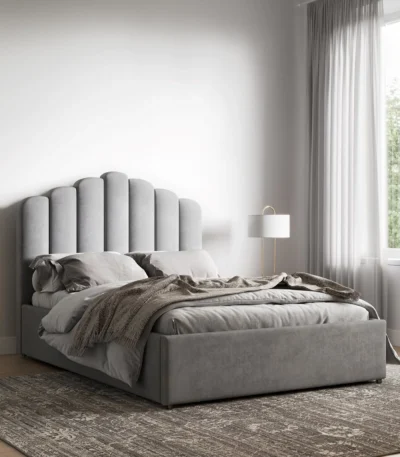 Silver Velvet Poseidon Shell Ottoman Bed