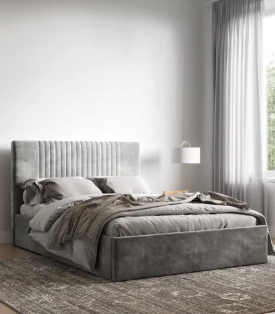 Silver Velvet Sonar Ottoman Bed