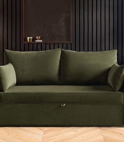 Skyler 2 Seater Sofa Bed Khaki Green Velvet