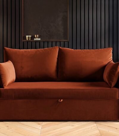 Skyler 2 Seater Sofa Bed Orange Velvet