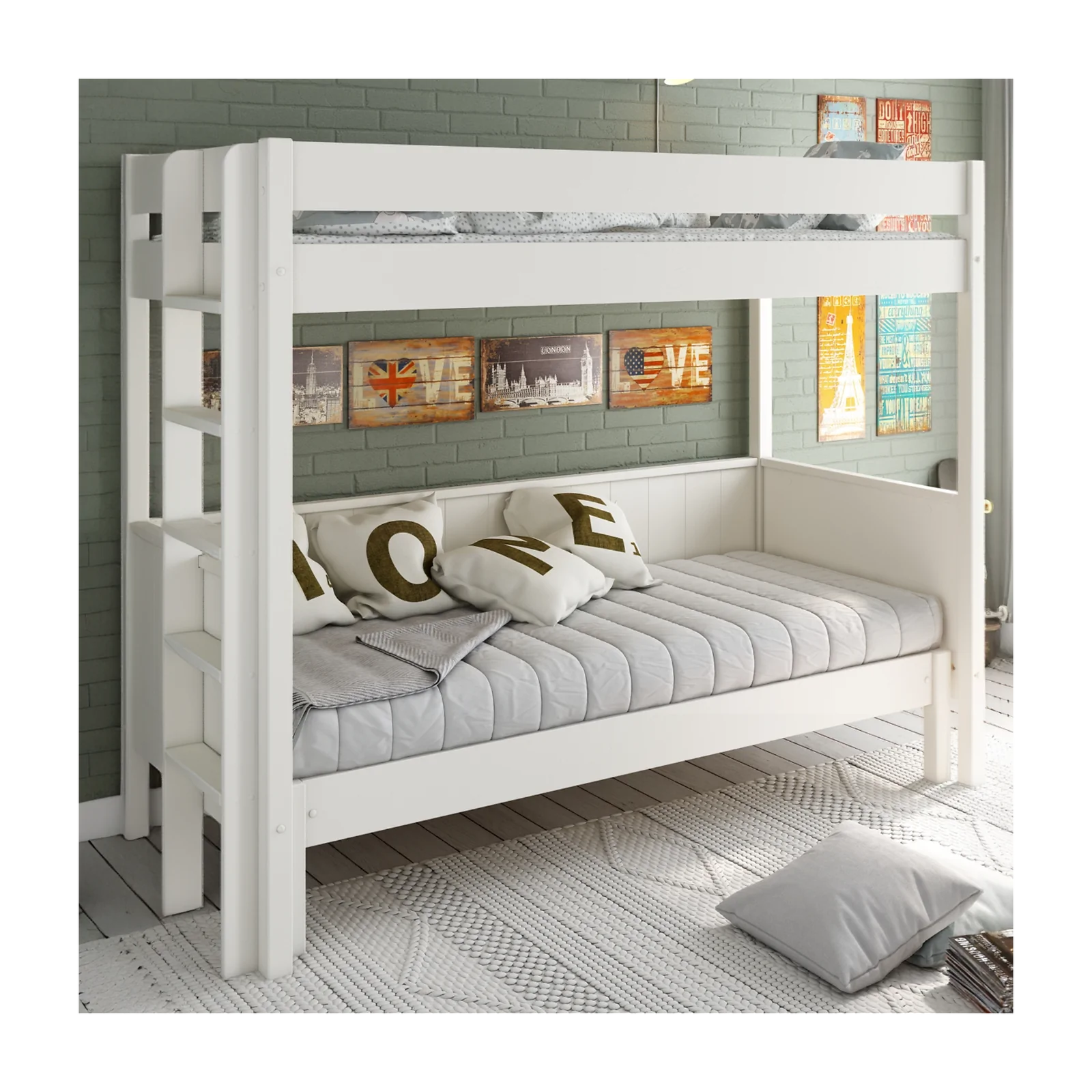 Solid Wood Arvid Sofa Bunk Bed White Solid Wood Arvid Sofa Bunk Bed White