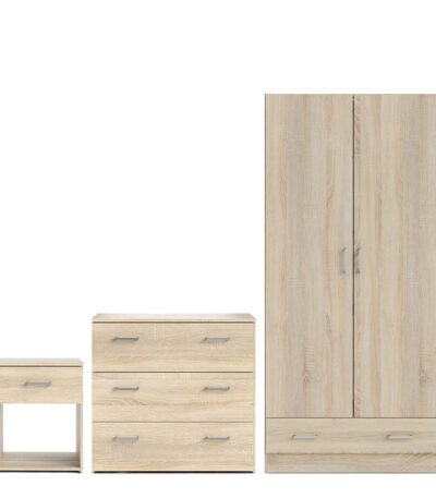 Space Package - Bedside 1 Drawer + Chest of 3 Drawers + Wardrobe with 2 Doors + 1 Drawer in Oak