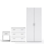 Space Package - Bedside 1 Drawer + Chest of 3 Drawers + Wardrobe with 2 Doors in White