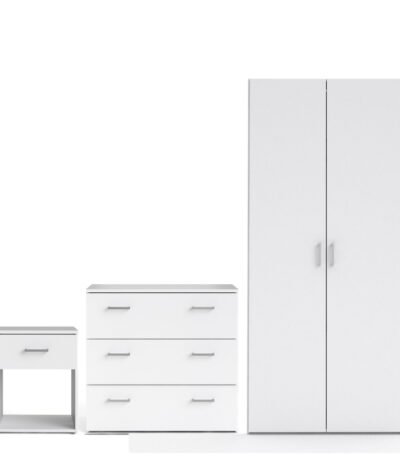 Space Package - Bedside 1 Drawer + Chest of 3 Drawers + Wardrobe with 2 Doors in White