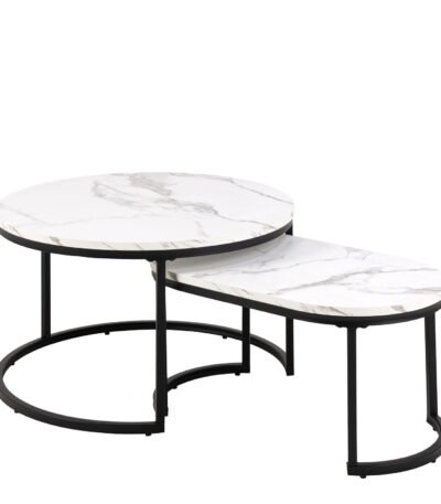Spiro Coffee Table Set with White Marble Melamine Top & Black Legs