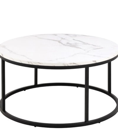 Spiro Coffee Table with White Marble Melamine Top & Black Legs
