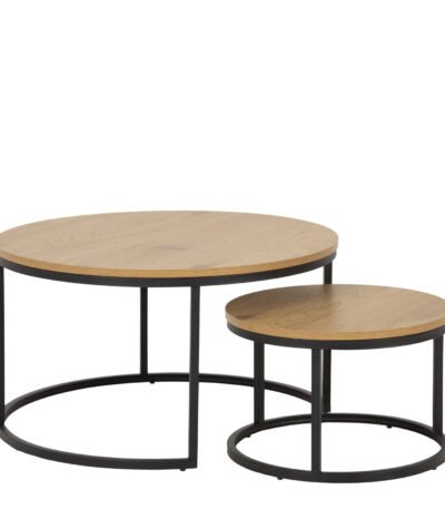 Spiro Round Coffee Table Set with Oak Top & Black Legs