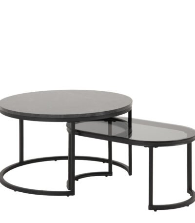 Spiro Round/Oval Coffee Table Set with Black Marble/Smoked Melamine Glass Top