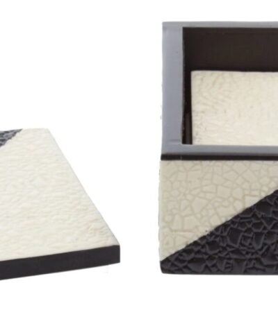 Taransay Set of 4 Black and White Coasters with Holder
