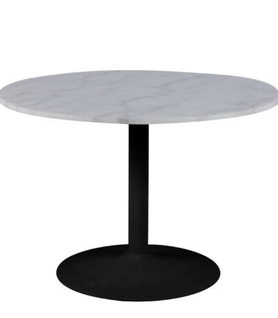 Tarifa Round Dining Table with White Polished Marble Top and Black Base 110cm