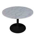 Tarifa Round Dining Table with White Polished Marble Top and Black Base 110cm