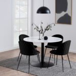 Tarifa Round Dining Table with White Polished Marble Top and Black Base 110cm