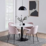 Tarifa Round Dining Table with White Polished Marble Top and Black Base 110cm