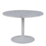 Tarifa Round Dining Table with White Polished Marble Top and White Base 110cm
