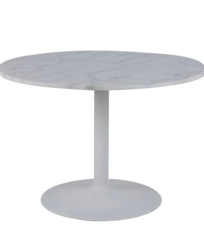 Tarifa Round Dining Table with White Polished Marble Top and White Base 110cm