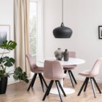 Tarifa Round Dining Table with White Polished Marble Top and White Base 110cm