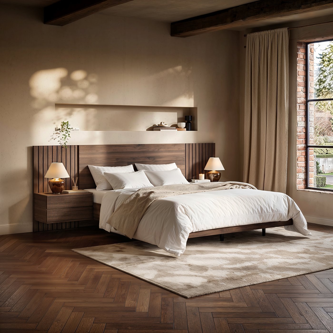 tatum-hotel-bed-frame-with-bedside-tables-walnut-1 Tatum Hotel Bed Frame with Bedside Tables Walnut - Image 1