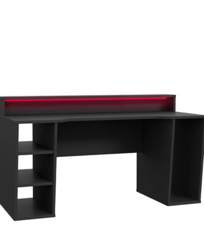 Tezaur Black Gaming Desk 2 Shelves with Colour Changing LED