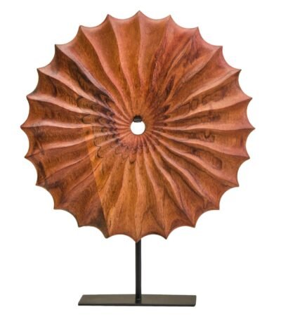 Ulva Brown Wood Round Sculpture with Black Base