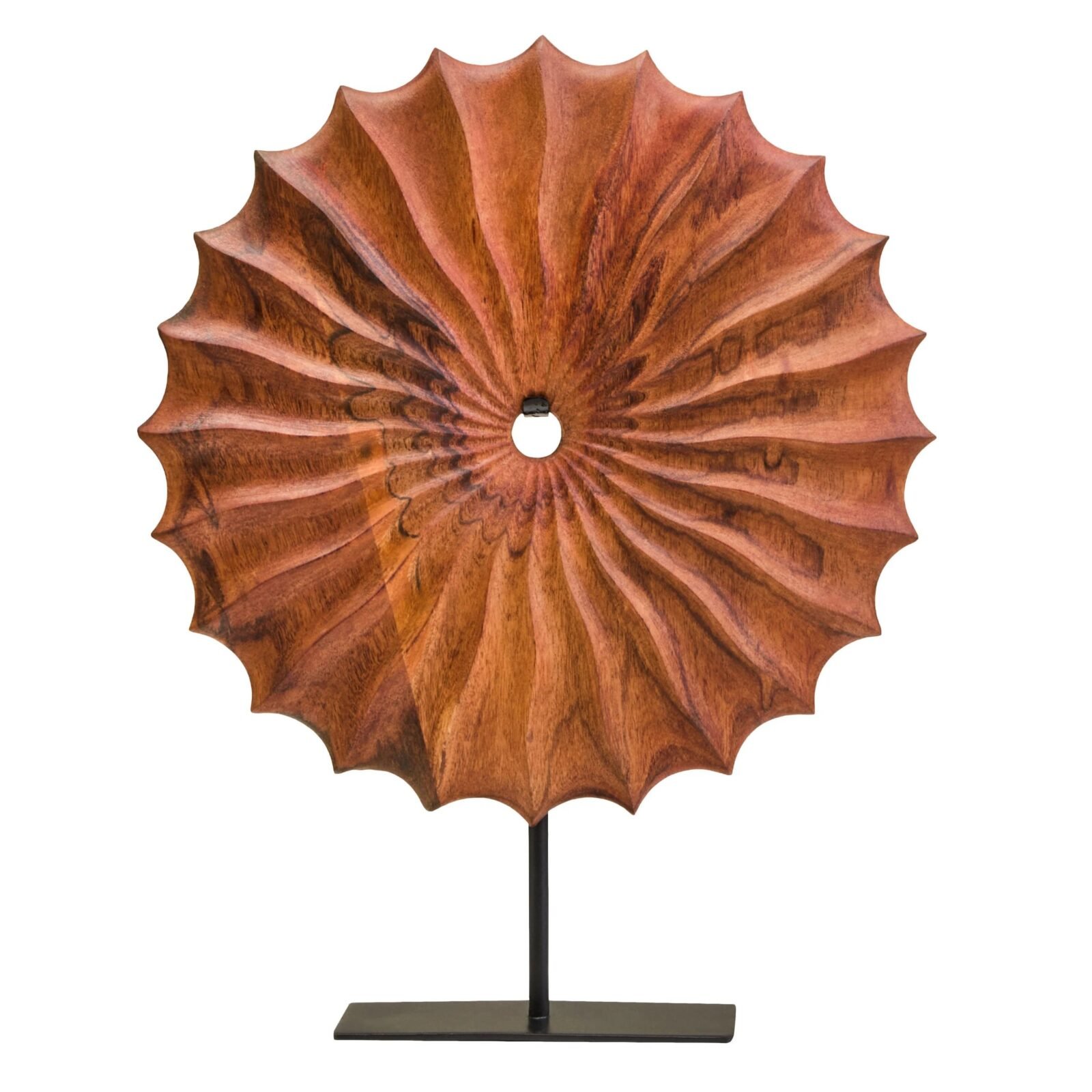 Ulva Brown Wood Round Sculpture with Black Base Ulva Brown Wood Round Sculpture with Black Base