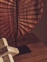 Ulva Brown Wood Sculpture with Black Base