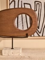 Ulva Natural Wood Horizontal Sculpture with Travertine Base