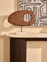 Ulva Natural Wood Horizontal Sculpture with Travertine Base
