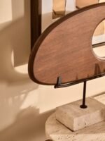 Ulva Natural Wood Horizontal Sculpture with Travertine Base