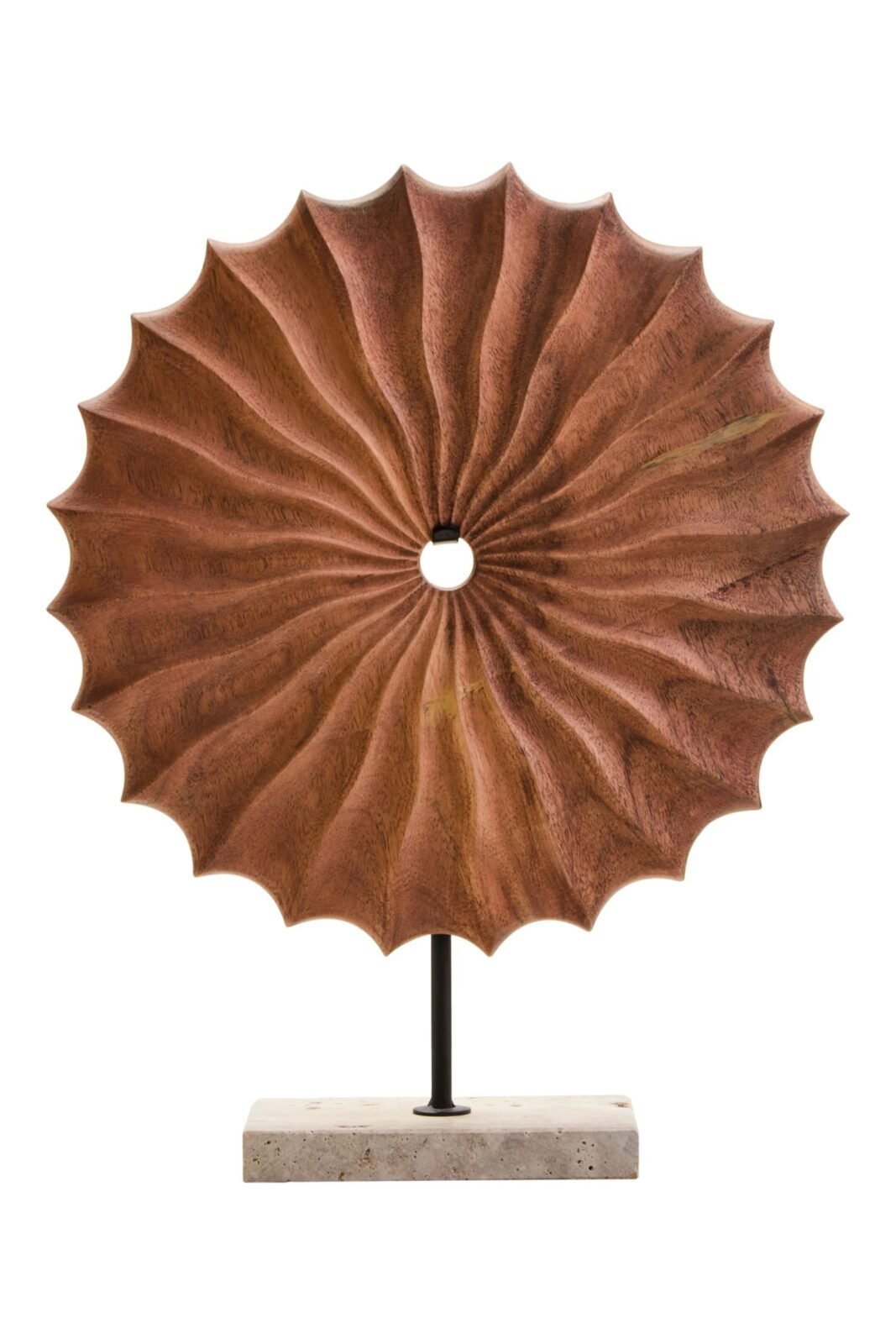 Ulva Natural Wood Round Sculpture with Travertine Base Ulva Natural Wood Round Sculpture with Travertine Base