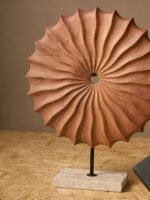 Ulva Natural Wood Round Sculpture with Travertine Base