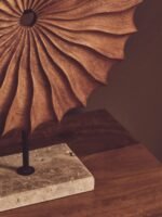 Ulva Natural Wood Round Sculpture with Travertine Base