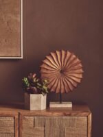 Ulva Natural Wood Round Sculpture with Travertine Base