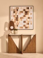 Ulva Natural Wood Vertical Sculpture with Travertine Base