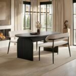 Varm & Cyra Dining Table Set with 2 Beige Chenille Benches