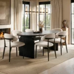 Varm & Cyra 4 to 8 Seater Extending Dining Table Set with Beige Chenille Chairs