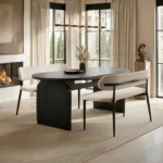 Varm & Cyra Black Extending Dining Table Set with 2 Beige Chenille Benches