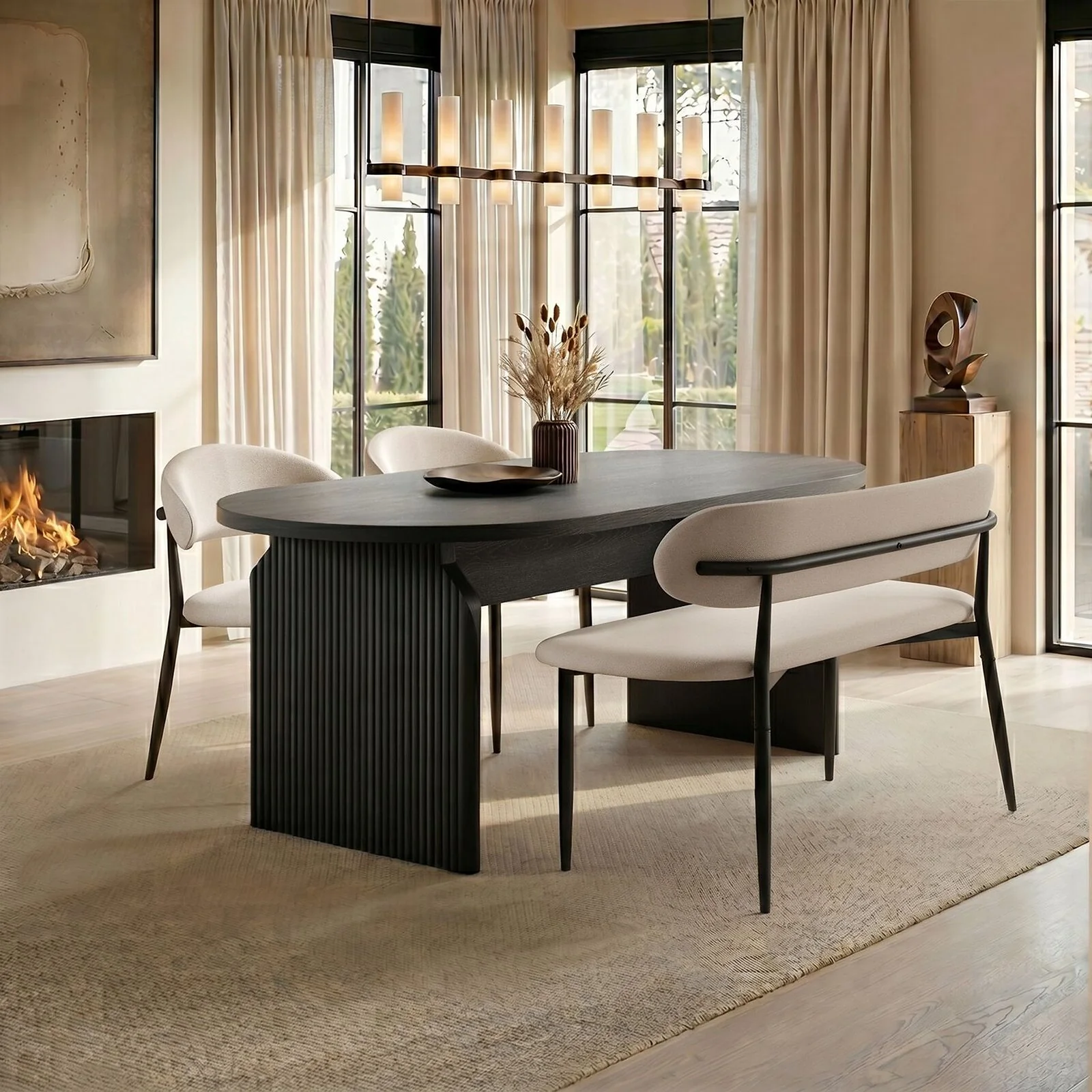 Varm & Cyra Dining Set with Table, Chenille Chairs & Bench Varm & Cyra Dining Set with Table, Chenille Chairs & Bench