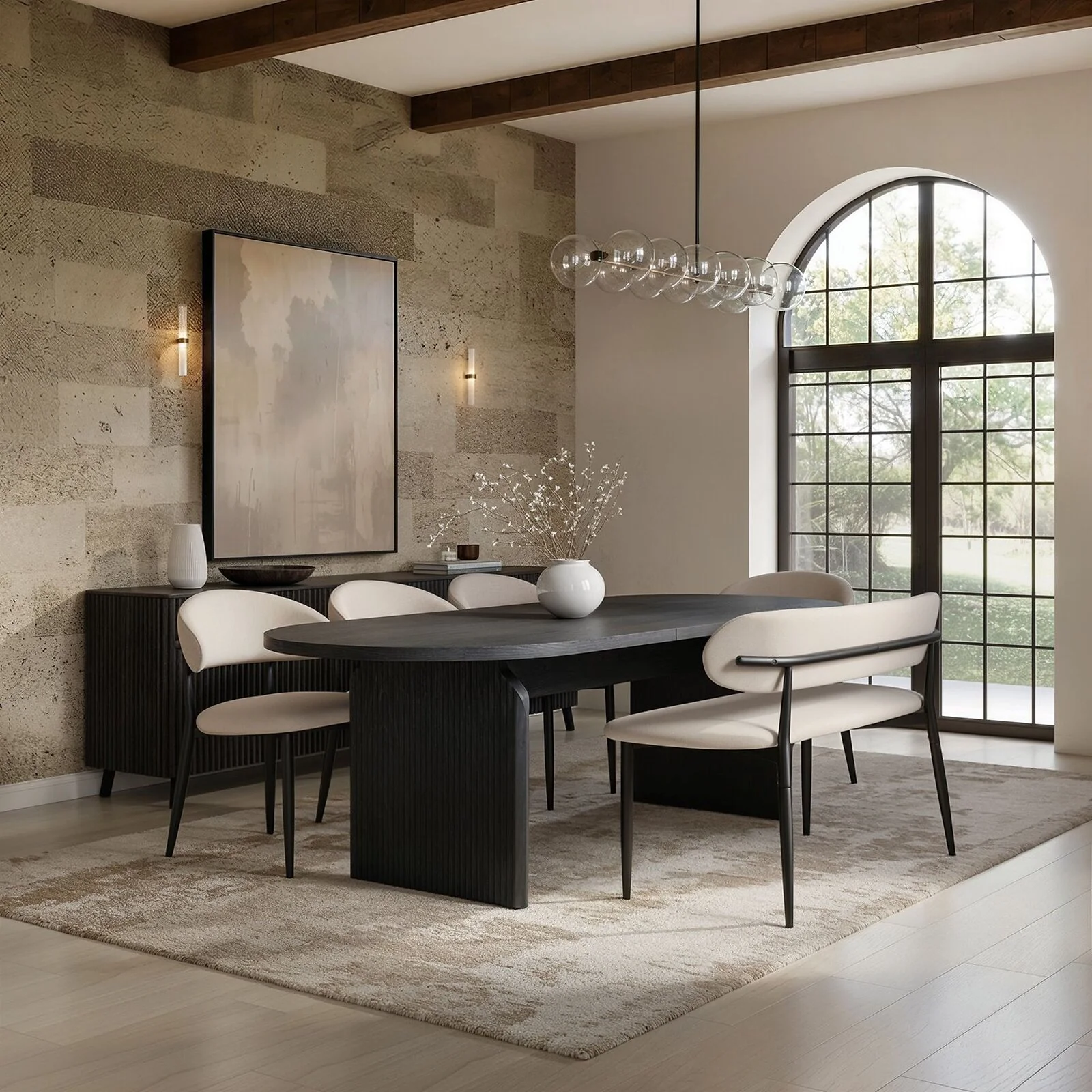 Varm & Cyra Extending Dining Set with Table, Chenille Chairs & Bench Varm & Cyra Extending Dining Set with Table, Chenille Chairs & Bench