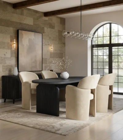 Varm & Estella Dining Table with Velvet Chairs