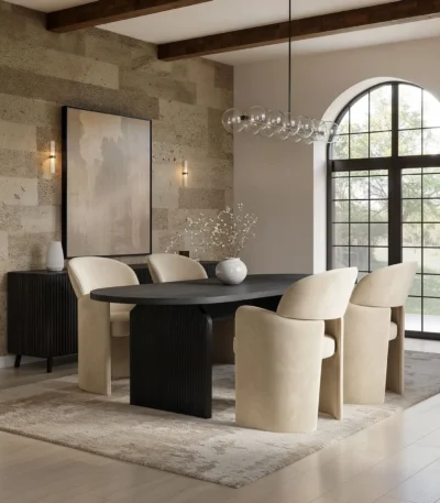 Varm & Estella Extendable Dining Table with Velvet Chairs