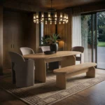Varm & Estella Extendable Dining Table with Velvet Chairs & Bench