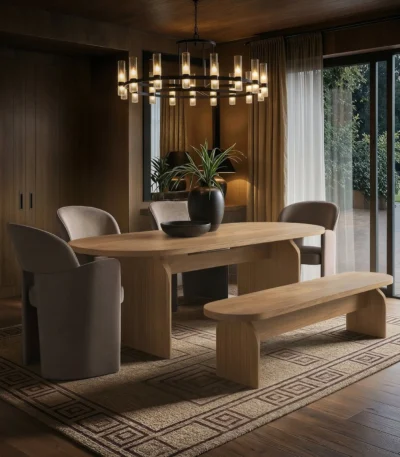 Varm & Estella Extendable Dining Table with Velvet Chairs & Bench