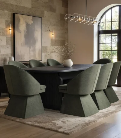 Varm Extendable Table & Aiko Green Chairs Dining Set