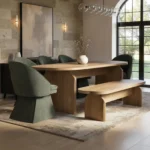 Varm Extendable Table with Bench & Aiko Green Chairs Dining Set