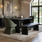 Varm Extendable Table with Bench & Aiko Green Chairs Dining Set