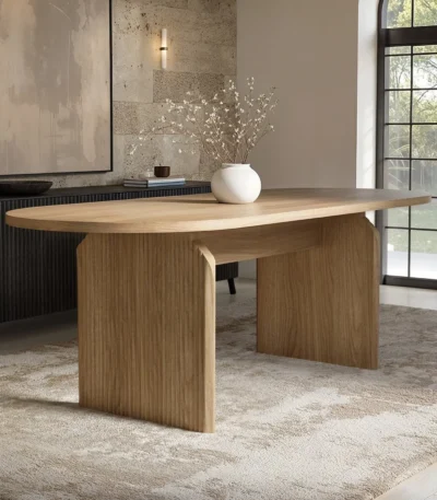 Varm Oval Extendable Dining Table Wood Effect Ribbed